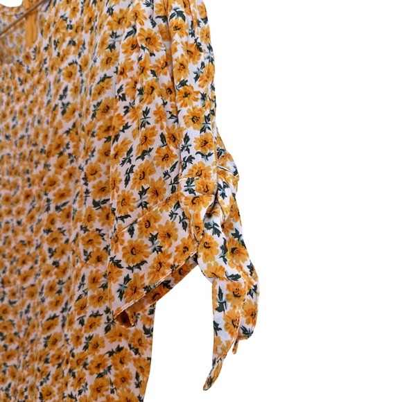 Faithfull The Brand Daphne Floral Print Dress Yellow White Tie Sleeve Size 6/M - Picture 9 of 9